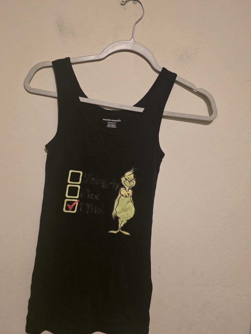 Amazon Essentials Naughty ,Nice , I Tried Grinch tank top size XS